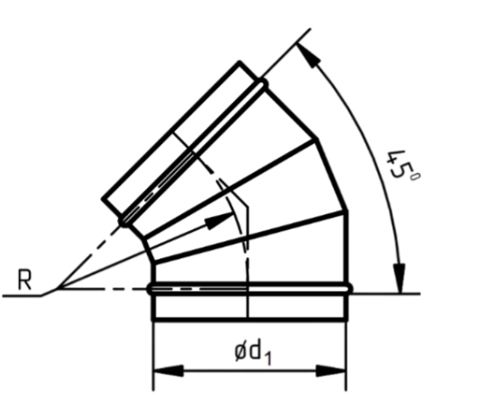 Отвод круглого воздуховода из оцинкованной стали 45°