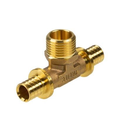 Тройник аксиальный надвижной латунный НР с переходом на наружную резьбу