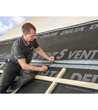 Диффузионная полипропиленовая мембрана повышенной прочности с самоклеящейся лентой DELTA-VENT S PLUS