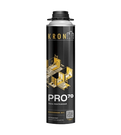 Профессиональная монтажная пена KRONbuild Всесезонная Pro 70, объём 850 мл