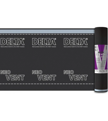 Диффузионная ветрозащитная мембрана с самоклеящейся лентой DELTA-NEO VENT PLUS