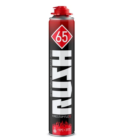 Огнестойкая модифицированная равномерная монтажная пена RUSH FIRESTOP FLEX 65, 1 л